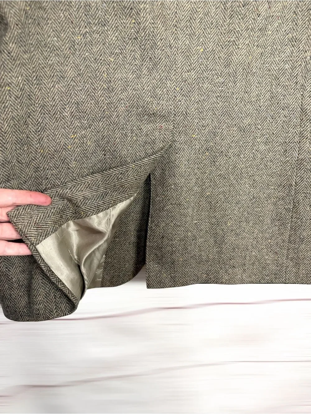 Stafford 44L Herringbone Tweed Sport Coat Wool Lambswool Suede Elbow Patches USA
